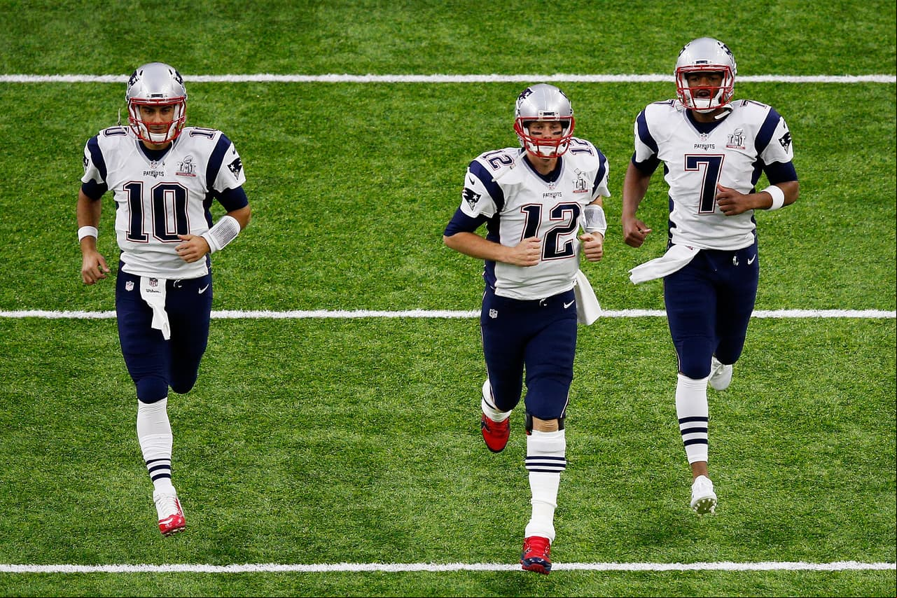 <b>31.- New England Patriots (4 quarterbacks): </b>
<br>Tom Brady, Matt Cassel, Jimmy Garoppolo, Jacoby Brisset
