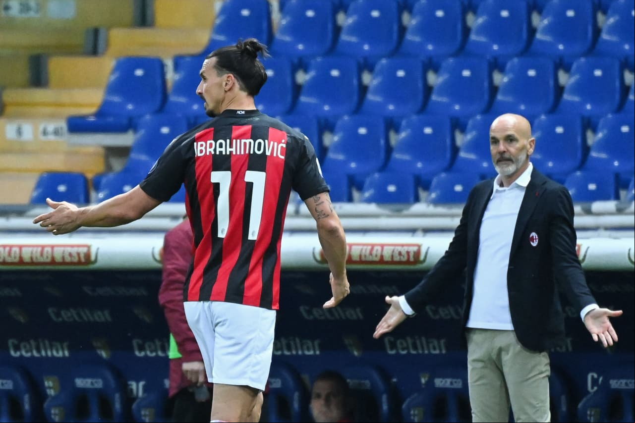 Zlatan y su técnico Stefano Pioli no lo podían creer...