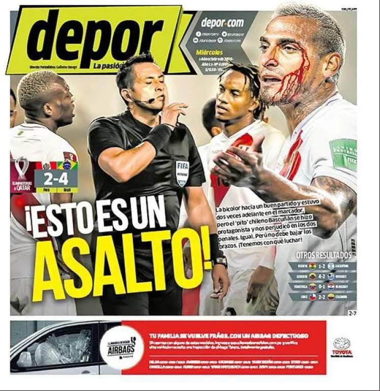 Las reacciones de la prensa peruana tras caer ante Brasil | El polémico trabajo del árbitro chileno Bascuñán ‘encendió’ los titulares referentes a las eliminatorias de la Conmebol.