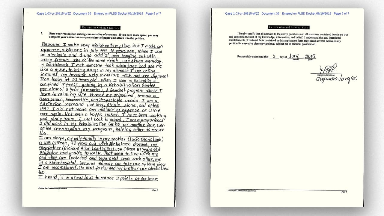 Esta es la carta que escribió desde prisión la mujer que transportó droga para hermano de la vicepresidenta de Colombia