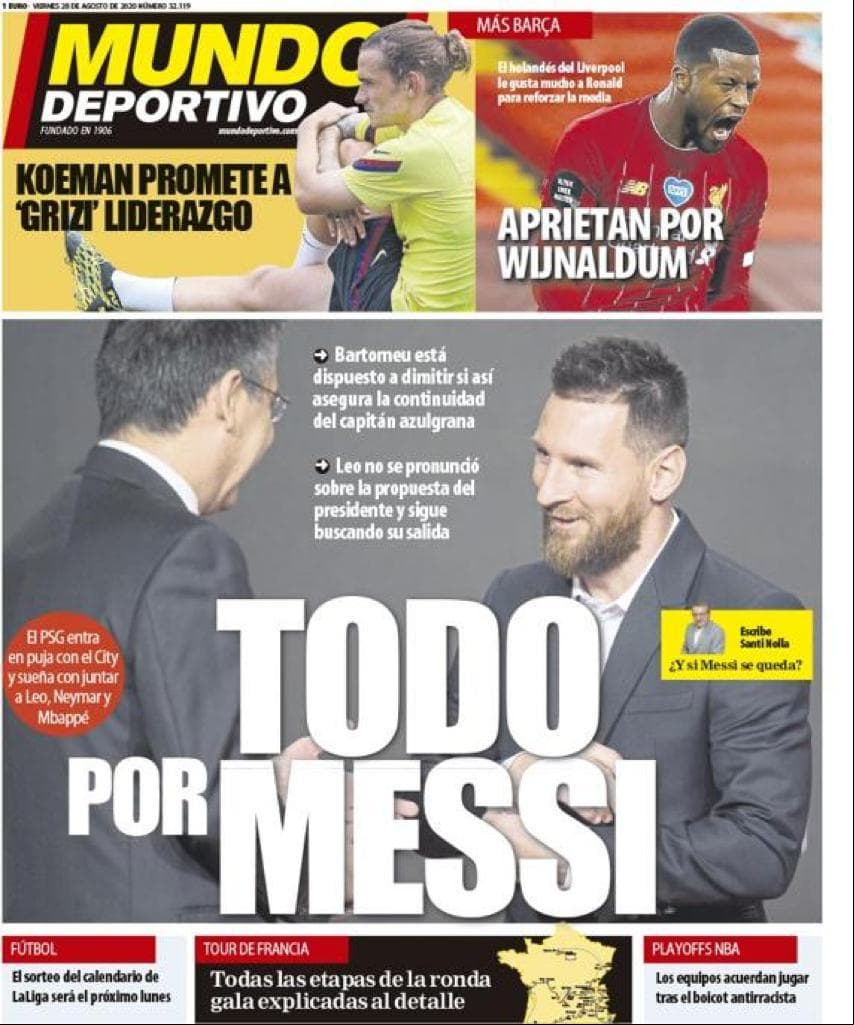 Los periódicos de España siguen de cerca el caso del conjunto blaugrana y el astro argentino.
