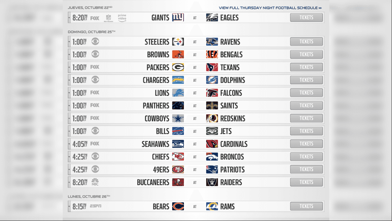 <b>SEMANA 7</b>
<br>- Descansan: Colts, Jaguars, Vikings y Titans.
<br>- Steelers ante Ravens en un clásico duelo divisional y Brady con Tampa Bay visitarán Las Vegas para enfrentarse a los Raiders.