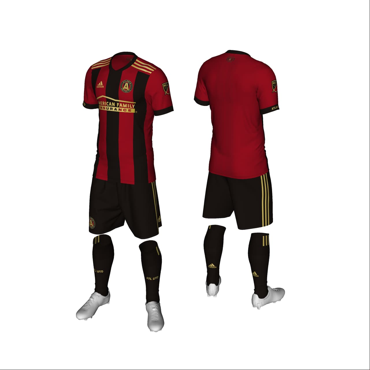Este es el uniforme completo, con pantalones negros y visos dorados, así como medias negras.