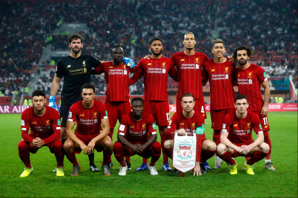 Los jugadores del Liverpool previo al partido contra el Flamengo.