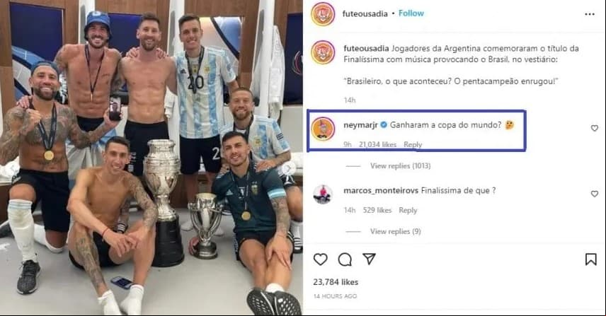 Neymar respondió a los festejos de Argentina tras ganar la Finalissima.