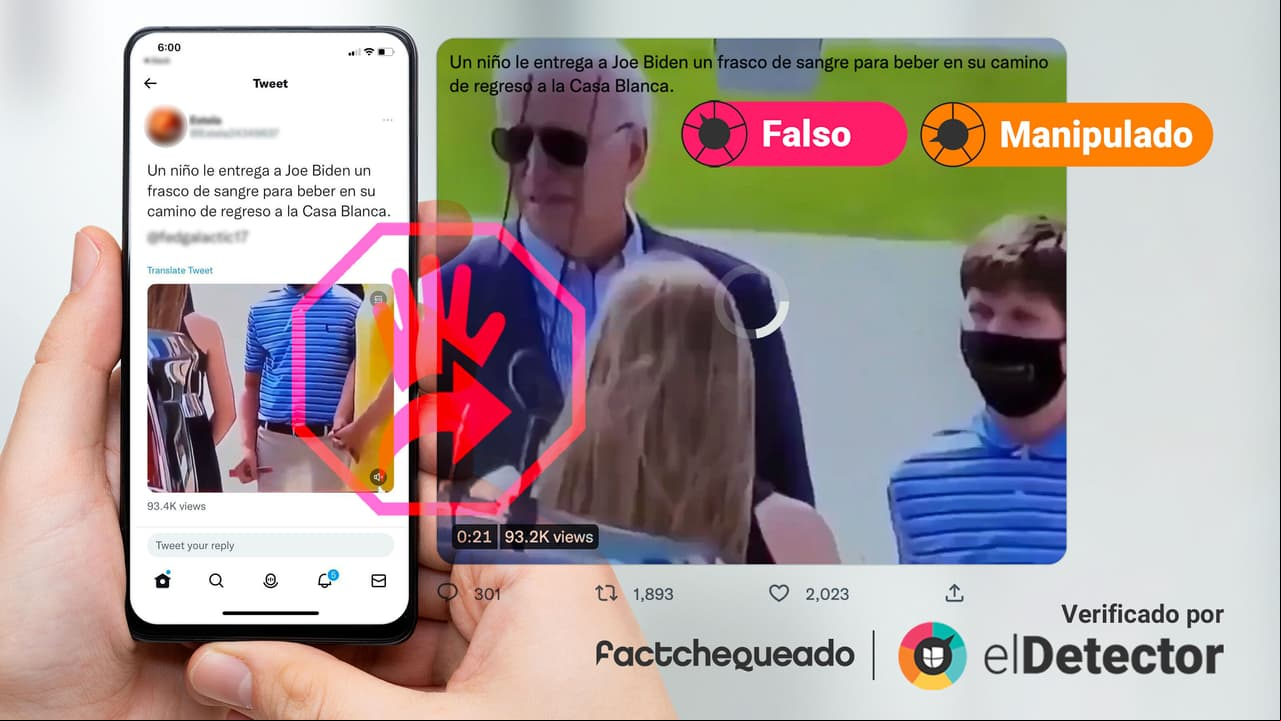 Es falso que un niño entregó a Biden un tubo con sangre, como muestra un video manipulado